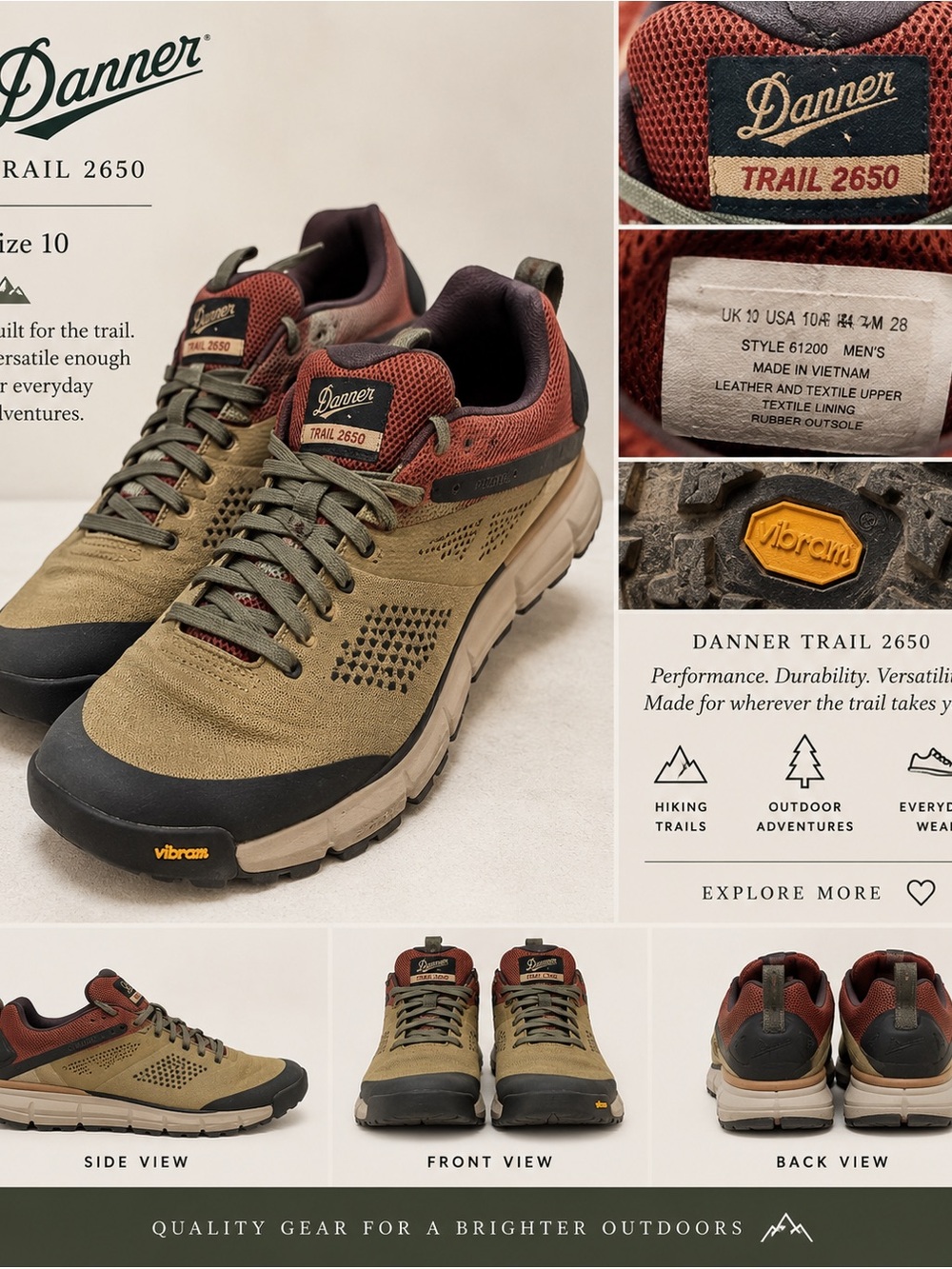 Danner Olive and Rust Knit Trail Sneakers